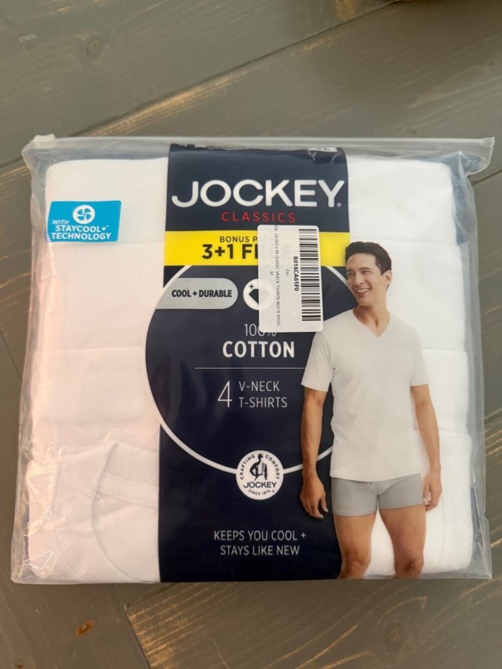 Jockey Mens Tagless  V-Neck T-Shirts 4-Pack StayCool Technology White Medium
